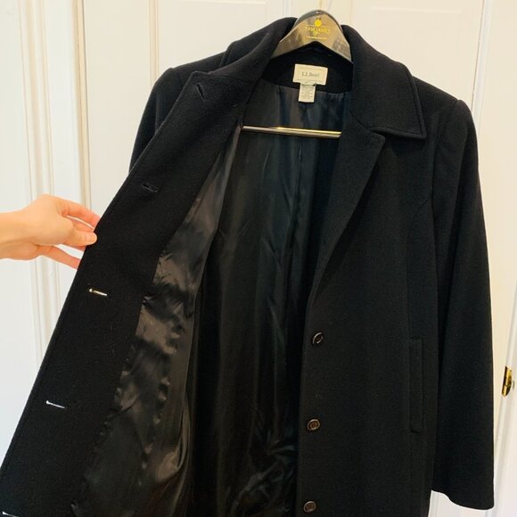 WOMEN'S CLASSIC LL BEAN BLACK WOOL LONG OVER COAT PEA COAT 90s 80s - Picture 11 of 15